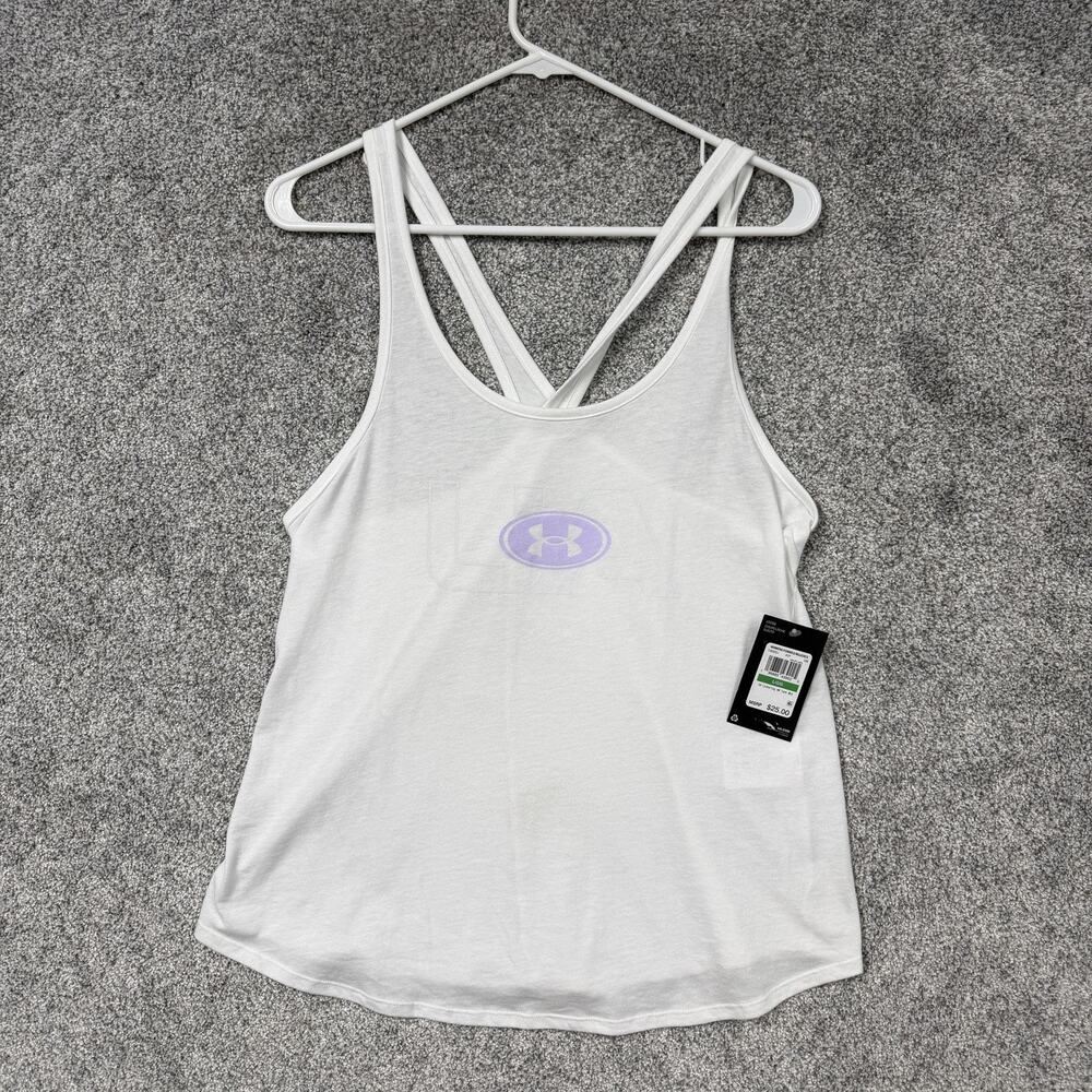 Under Armour Tank Top L White Lilac Loose Racerback Athletic Gym 1383251 Athflow